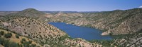 High angle view of a lake surrounded by hills, Santa Cruz Lake, New Mexico, USA Fine Art Print