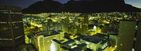 High angle view of a city lit up at night, Cape Town, South Africa Fine Art Print