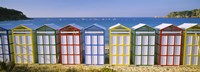 Beach huts in a row on the beach, Catalonia, Spain Fine Art Print