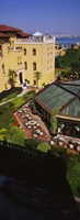 High angle view of empty chairs and tables in a hotel, Four Seasons Hotel, Istanbul, Turkey Fine Art Print