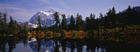 Reflection of trees and mountains in a lake, Mount Shuksan, North Cascades National Park, Washington State by Panoramic Images - 36" x 12"