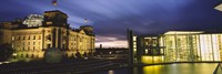 Buildings lit up at night, The Reichstag, Spree River, Berlin, Germany Fine Art Print