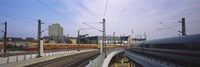Trains on railroad tracks, Central Station, Berlin, Germany Fine Art Print