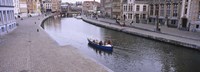 High angle view of a boat in a river, Leie River, Graslei, Korenlei, Ghent, Belgium Fine Art Print