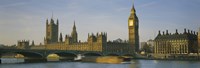 Barge in a river, Thames River, Big Ben, City Of Westminster, London, England Fine Art Print