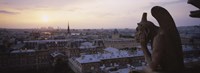 Chimera sculpture with a cityscape in the background, Galerie Des Chimeres, Notre Dame, Paris, Ile-De-France, France Fine Art Print