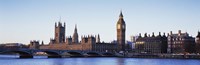 Bridge across a river, Big Ben, Houses of Parliament, Thames River, Westminster Bridge, London, England Fine Art Print