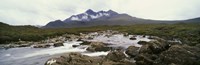 River Sligachan, distant mountain in mist, Glen Sligachan, Isle of Skye, Scotland. Fine Art Print