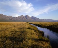 River with a mountain range in the background, Hermon Farm, outside of Cape Town, South Africa Fine Art Print
