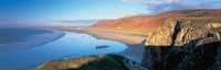 Cliffs on the beach, Worms Head, Rhossili, Wales Fine Art Print