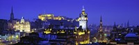 Buildings lit up at night with a castle in the background, Edinburgh Castle, Edinburgh, Scotland Fine Art Print