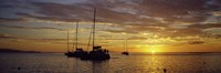 Silhouette of sailboats in the sea at sunset, Tahiti, French Polynesia Fine Art Print