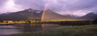 Double rainbow over mountain range, Alberta, Canada Fine Art Print