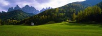 Valley with a church and mountains in the background, Santa Maddalena, Val De Funes, Le Odle, Dolomites, Italy Fine Art Print
