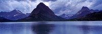 Reflection of mountains in a lake, Swiftcurrent Lake, Many Glacier, US Glacier National Park, Montana (Blue) Fine Art Print