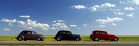 Three Hot Rods moving on a highway, Route 66, USA Fine Art Print