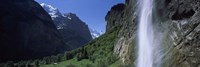 Waterfall in a forest, Staubbach Falls, Mt Jungfrau, Lauterbrunnen Valley, Bernese Oberland, Berne Canton, Switzerland Fine Art Print