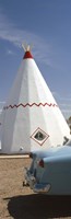 Car with a teepee in the background, Wigwam Motel, Route 66, Holbrook, Navajo County, Arizona, USA Fine Art Print