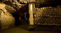 Stacked bones in catacombs, Paris, Ile-de-France, France Fine Art Print