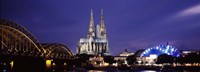 City at dusk, Musical Dome, Cologne Cathedral, Hohenzollern Bridge, Rhine River, Cologne, North Rhine Westphalia, Germany Fine Art Print