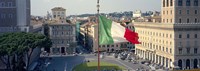 Italian flag fluttering with city in the background, Piazza Venezia, Vittorio Emmanuel II Monument, Rome, Italy Fine Art Print