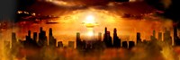 Nuclear blast behind city Fine Art Print