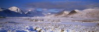 Snow covered landscape with mountains in winter, Black Mount, Rannoch Moor, Highlands Region, Scotland Fine Art Print