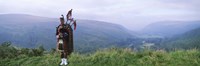 Bagpiper at Loch Broom in Scottish highlands, Ross and Cromarty, Scotland Fine Art Print