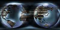 Two sides of earths made of digital circuits Fine Art Print