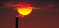 Smoke stack in sunset Fine Art Print