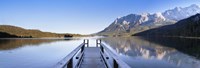 Jetty on the Lake Eibsee with Wetterstein Mountains and Zugspitze Mountain, Bavaria, Germany Fine Art Print