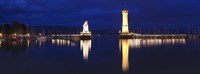 Harbor at Night, Lindau, Lake Constance, Bavaria, Germany Fine Art Print