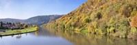 River flowing in a valley in autumn, Neckar River, Neckargemund, Baden-Wurttemberg, Germany Fine Art Print