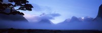 Fog over mountains, Milford Sound, Fiordland National Park, South Island, New Zealand Fine Art Print