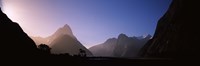 Mountain range at water's edge, Milford Sound, Fiordland National Park, South Island, New Zealand Fine Art Print