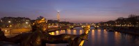 Pont Alexandre III bridge with statue lit up at dusk, Seine River, Paris, Ile-De-France, France Fine Art Print