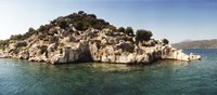 Rocky island in the Mediterranean sea, Sunken City, Kekova, Antalya Province, Turkey Fine Art Print