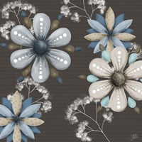 Blue Floral on Sepia I Fine Art Print