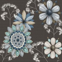 Blue Floral on Sepia II Fine Art Print