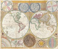 1794 Samuel Dunn Wall Map of the World in Hemispheres Fine Art Print