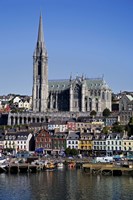 Immigrant Embarkation Harbour, Terraced Houses and St Colman's Cathedral, Cobh, County Cork, Ireland (vertical) Fine Art Print