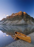 Canoe at the lakeside, Bow Lake, Alberta, Canada Fine Art Print