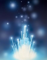 Stars with trails rising from bright white burst of light toward deep blue Fine Art Print