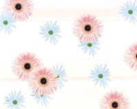 Pink and blue daisies on pink blue and white fabric Fine Art Print