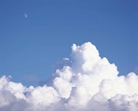 Cumulus clouds and moon in sky Fine Art Print