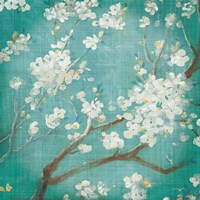 White Cherry Blossoms I on Blue Aged No Bird Fine Art Print
