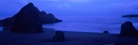 Silhouette of rock formations in the sea at dusk, Myers Creek Beach, Oregon Fine Art Print