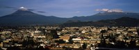 Aerial view of a city a with mountain range in the background, Popocatepetl Volcano, Cholula, Puebla State, Mexico Fine Art Print