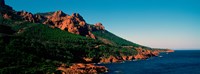 Red rocks in the late afternoon summer light at coast, Esterel Massif, French Riviera, Provence-Alpes-Cote d'Azur, France Fine Art Print