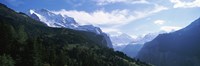 Snow covered mountains, Swiss Alps, Wengen, Bernese Oberland, Berne Canton, Switzerland Fine Art Print